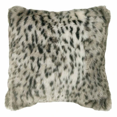 Snow Leopard Faux Fur Euro Throw Pillow, 24"