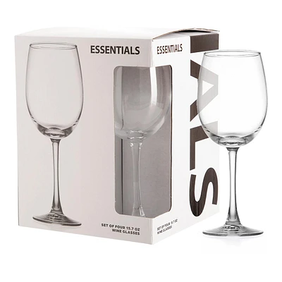 Essentials Set of 4 Stemmed Wine Glasses, 15oz