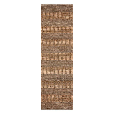 (B870) Aaron Brown & Natural Striped Jute Runner, 2x7