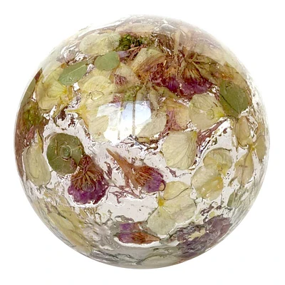 Pressed Flowers Glass Orb, 4"