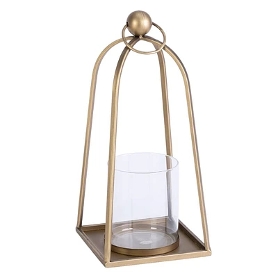 Gold Metal Lantern with Glass, 13"