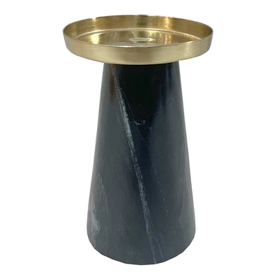 Crosby St. Black Marble with Gold Metal Pillar Candle Holder, Small