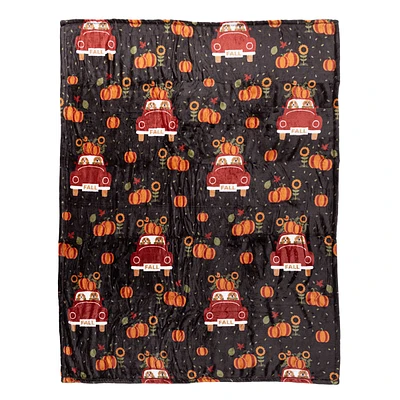 Pumpkin Truck Plush Throw Blanket, 50x60