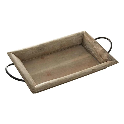 Rustic Wooden Decorative Tray with Metal Handles, 21x11