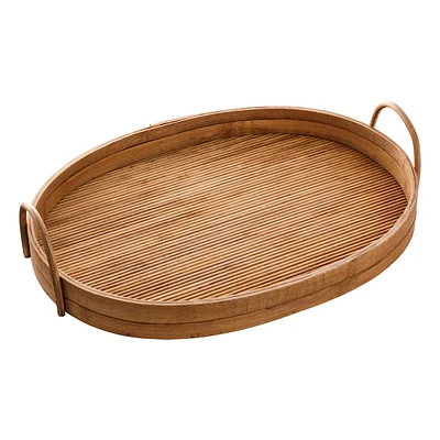 Natural Wooden Decorative Tray with Loop Handles