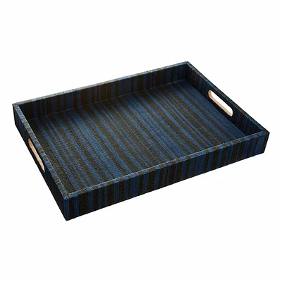 Tracey Boyd Black & Blue Striped Seagrass Woven Tray