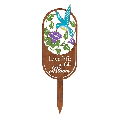 Live Life In Full Bloom Metal Hummingbird Yard Stake, 14"