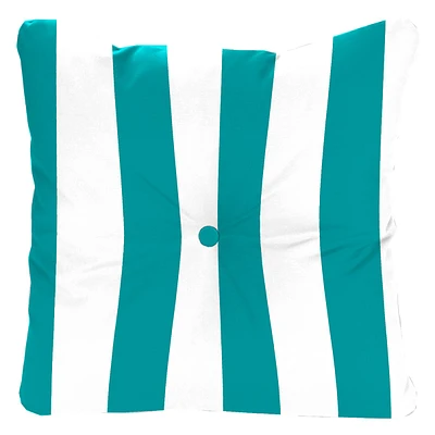 Turquoise Awning Stripe Outdoor Tufted Back Cushion