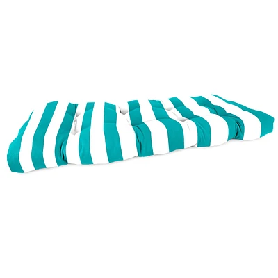 Turquoise Awning Stripe Outdoor Wicker Settee Cushion