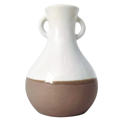 White Two Tone Ceramic Vase with Handles, 4.8"