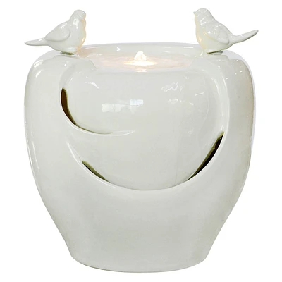 Prelit Ceramic White Bird Fountain, 15"