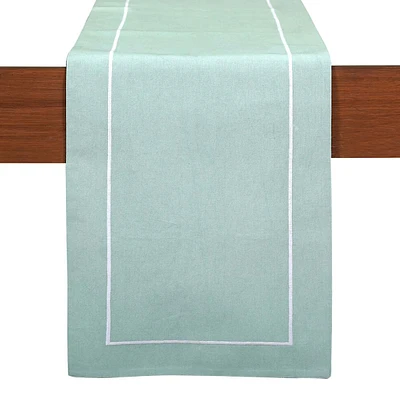 Aqua Foam Table Runner with White Embroidered Border, 72"