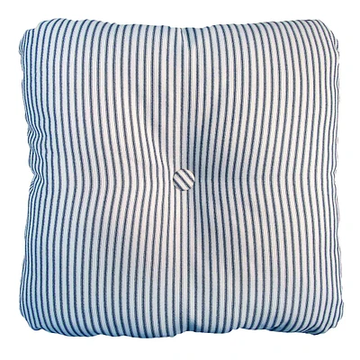 Navy Blue Ticking Striped Premium Outdoor Tufted Back Cushion