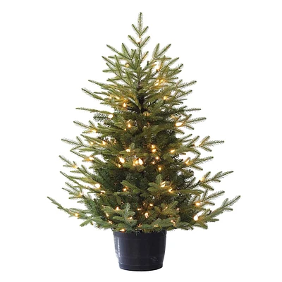 (A12) Pre-Lit LED Potted Bradford Spruce Christmas Tree, 4'