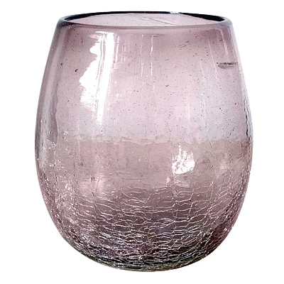 Amethyst Crackle Glass Stemless Wine Glass, 14oz