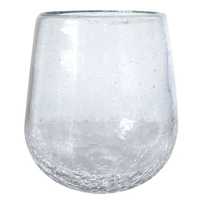 Clear Crackle Glass Stemless Wine Glass, 14oz