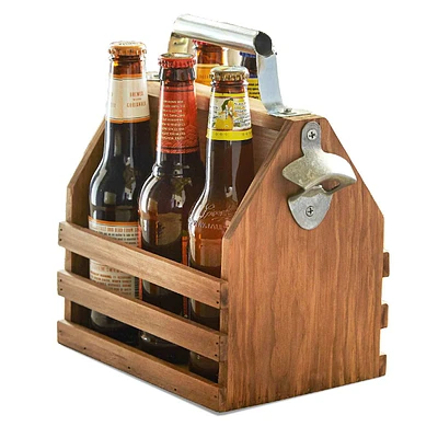 Wooden Bottle Caddy with Opener