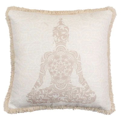 Buddha Outdoor Throw Pillow with Fringe, 18"