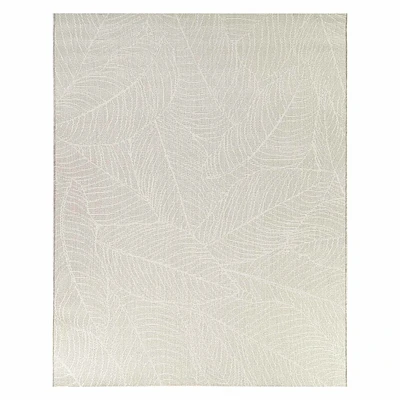 E494) Cream Palm Bay Leaves Outdoor Area Rug