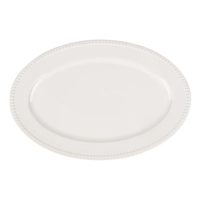 Providence White Beaded Oval Platter, 16x10.5