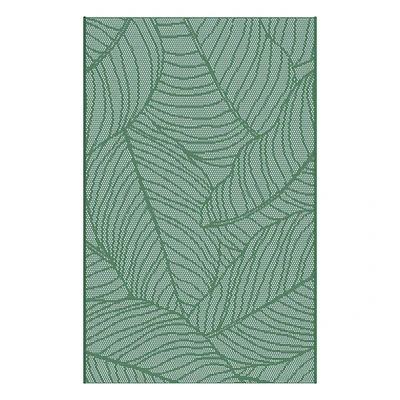 (E518) Teal Palm Bay Leaves Outdoor Accent Rug, 3x4