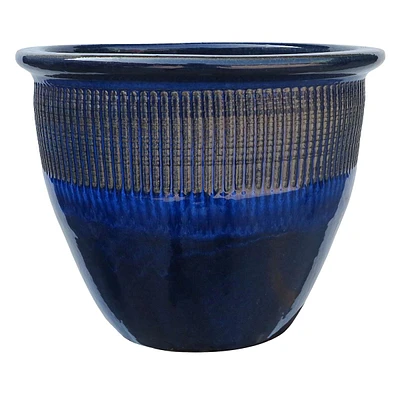 Blue Zip Ceramic Outdoor Planter