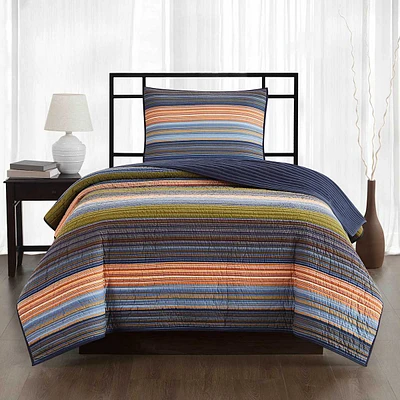 Piece Multicolor Striped Quilt Set