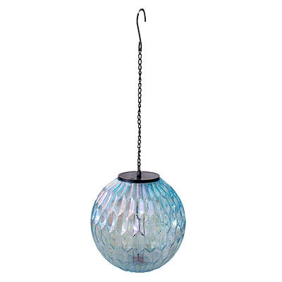 LED Iridescent Glass Hanging Ball Outdoor Solar Lantern