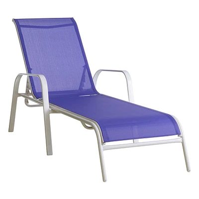 Stackable Cobalt Blue Sling Patio Chaise Lounge Chair with White Frame