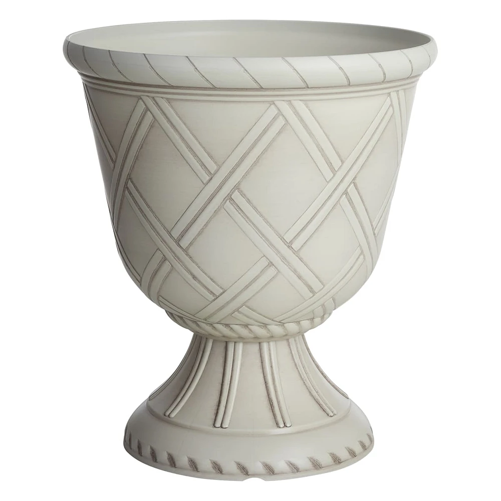 White Lattice Design Urn Outdoor Planter, 17"