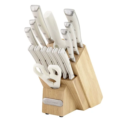 15-Piece White Forged Triple Riveted Knife Block Set