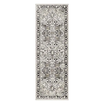 (D600) Lavadora Black & Taupe Medallion Washable Runner, 2x7