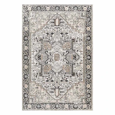 D600) Lavadora Black & Taupe Medallion Washable Area Rug