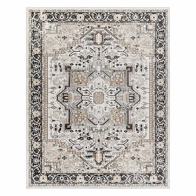 (D600) Lavadora Black & Taupe Medallion Accent Rug, 3x5