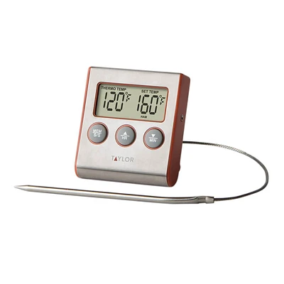 Taylor Digital Wired Probe Thermometer & Timer, Stainless Steel