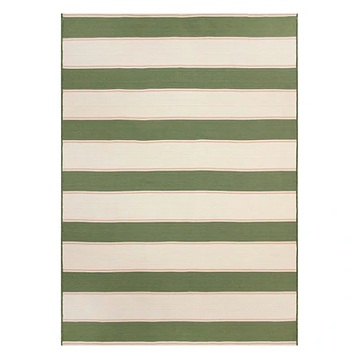 E497) Providence Green Striped Reversible Outdoor Area Rug