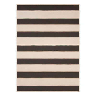 E519) Providence Charcoal & Beige Striped Reversible Outdoor Area Rug