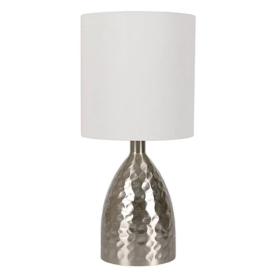 Silver Hammered Metal Accent Lamp with Shade