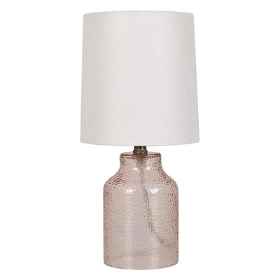 Light Pink Rippled Glass Lamp with Shade, 13"