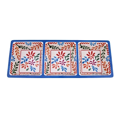 3-Section White Floral Melamine Serving Platter