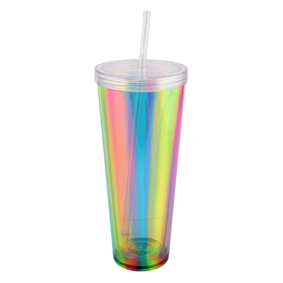 Rainbow Acrylic Tumbler with Straw, 24oz