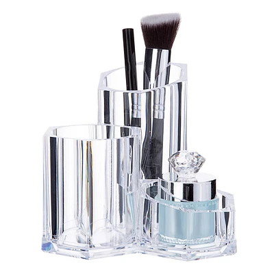 3-Compartment Clear Cylinder Cosmetic Organizer