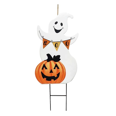 Ghost & Jack-o'-Lantern Metal Yard Stake, 28"