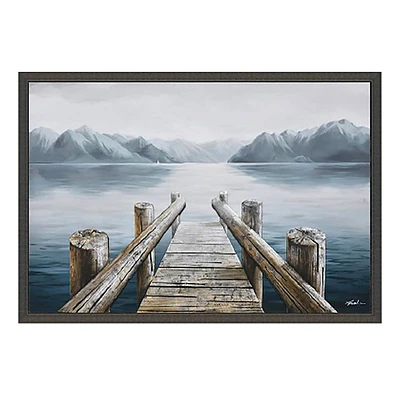 Framed Lake Pier Canvas Wall Art, 36x24