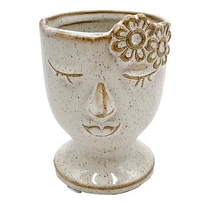 Indoor Mini Ceramic Face Planter with Bow, 4"