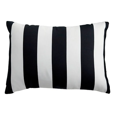 Providence Black Awning Striped Lumbar Outdoor Throw Pillow, 14x20