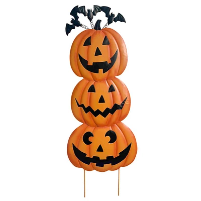 Jack-o'-Lantern Stack with Bats Yard Stake, 42"