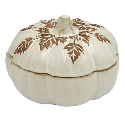 White Stoneware Pumpkin Jar, 6"