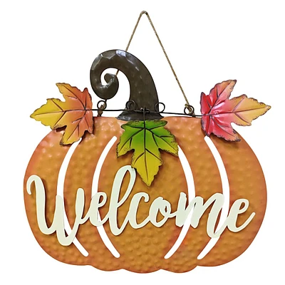 Metal Welcome Pumpkin Sign, 12"