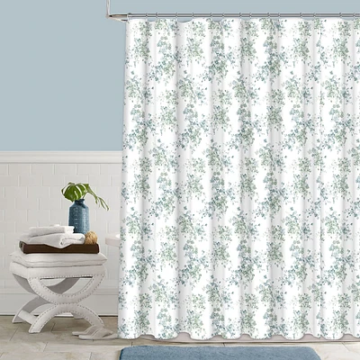 13-Piece White Floral Essence Shower Curtain Set, 70x72